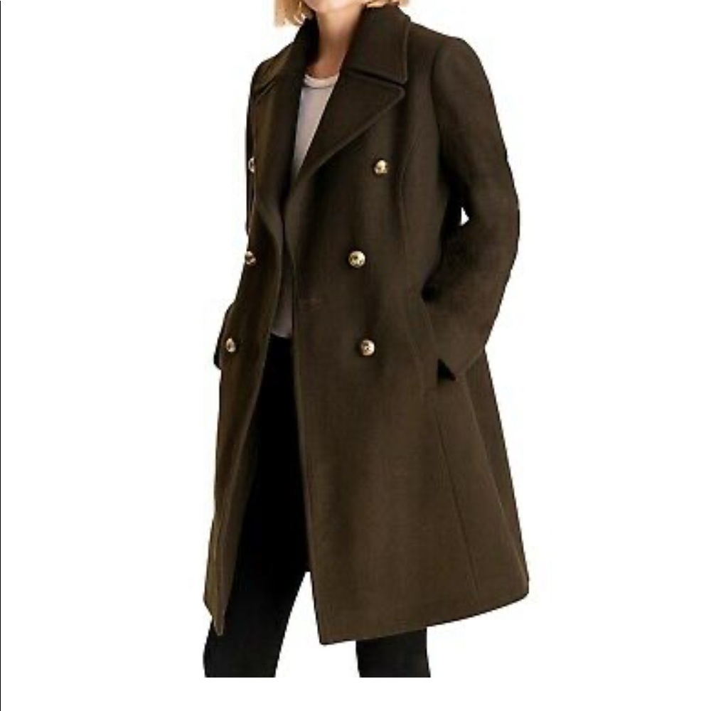 MICHAEL KORS OLIVE DOUBLE BREASTED WOOL BLEND PEACOAT COAT